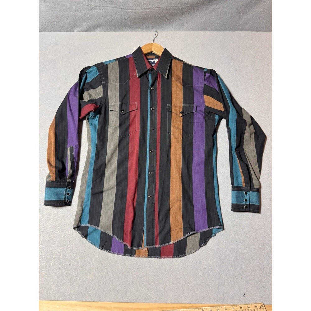 Vintage Wrangler Cowboy Cut Western Shirt 15.5 33 Pearl Snap Striped 90s USA
